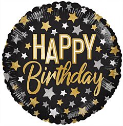 18" happy birthday silver/gold stars mylar