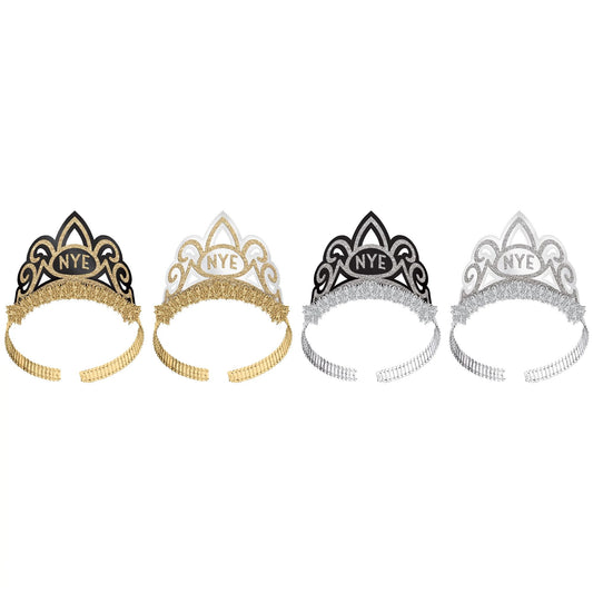 New Years Paper Tiaras – Black, Silver, Gold, 8ct