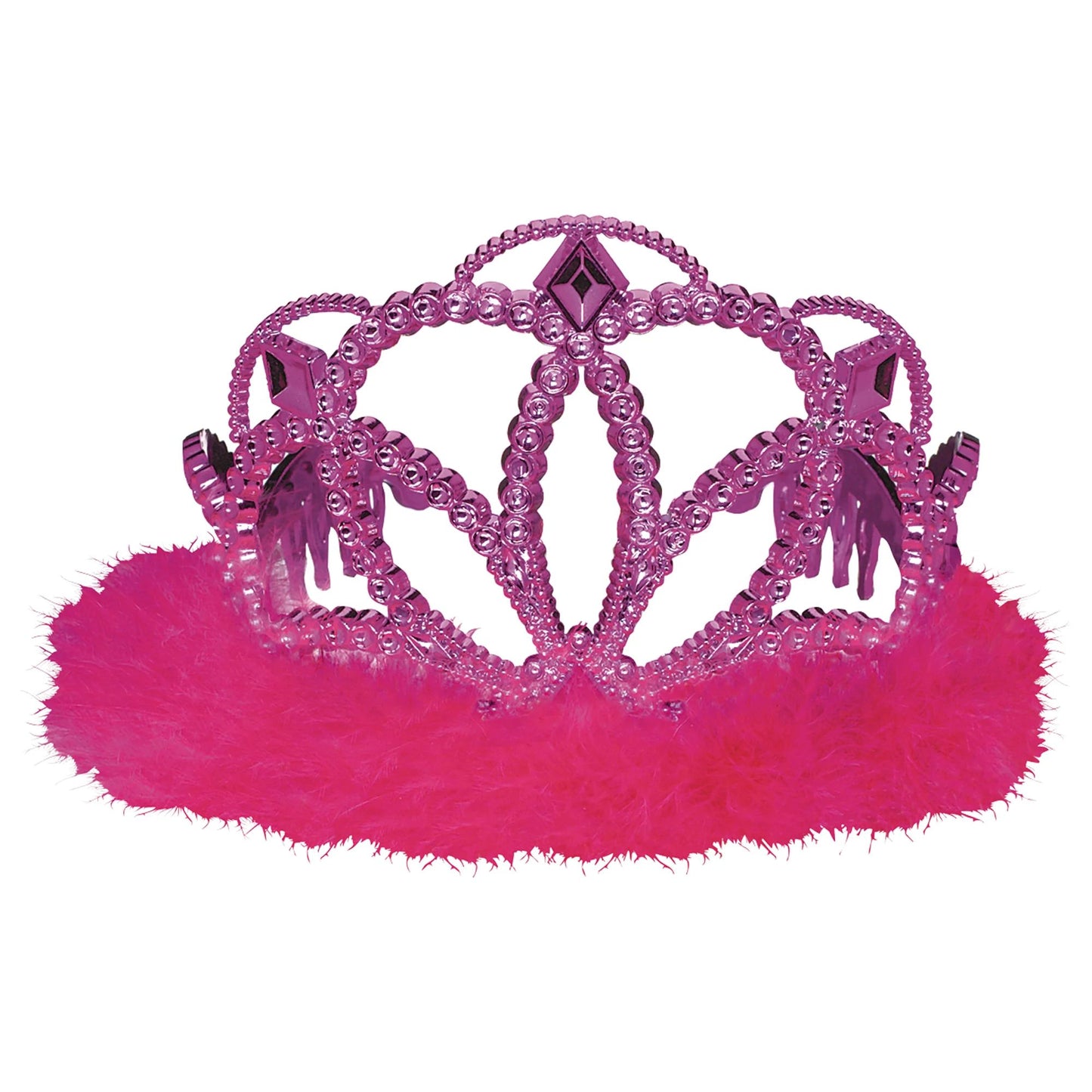 Tiara Princess Electroplated Plastic w/Marabou - Hot Pink