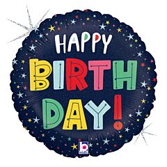 18" Mylar - Bday Colorful Stars