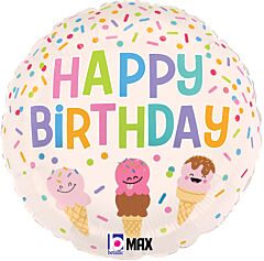 18" Mylar - Happy Birthday Ice Cream Cones