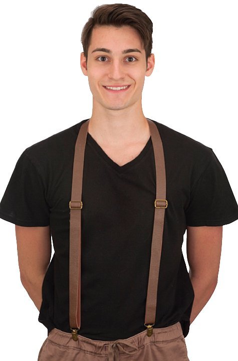 Faux Leather Suspenders - Brown