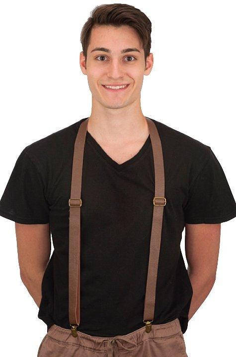 Faux Leather Suspenders - Brown