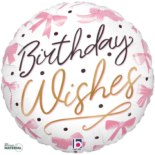 18" Mylar - Pink Bow Birthday Wishes