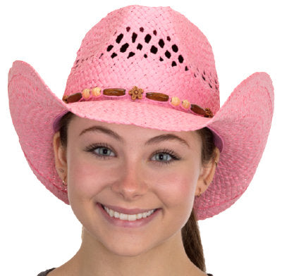 Pink Western Cowboy Hat With Wood Bead Band
