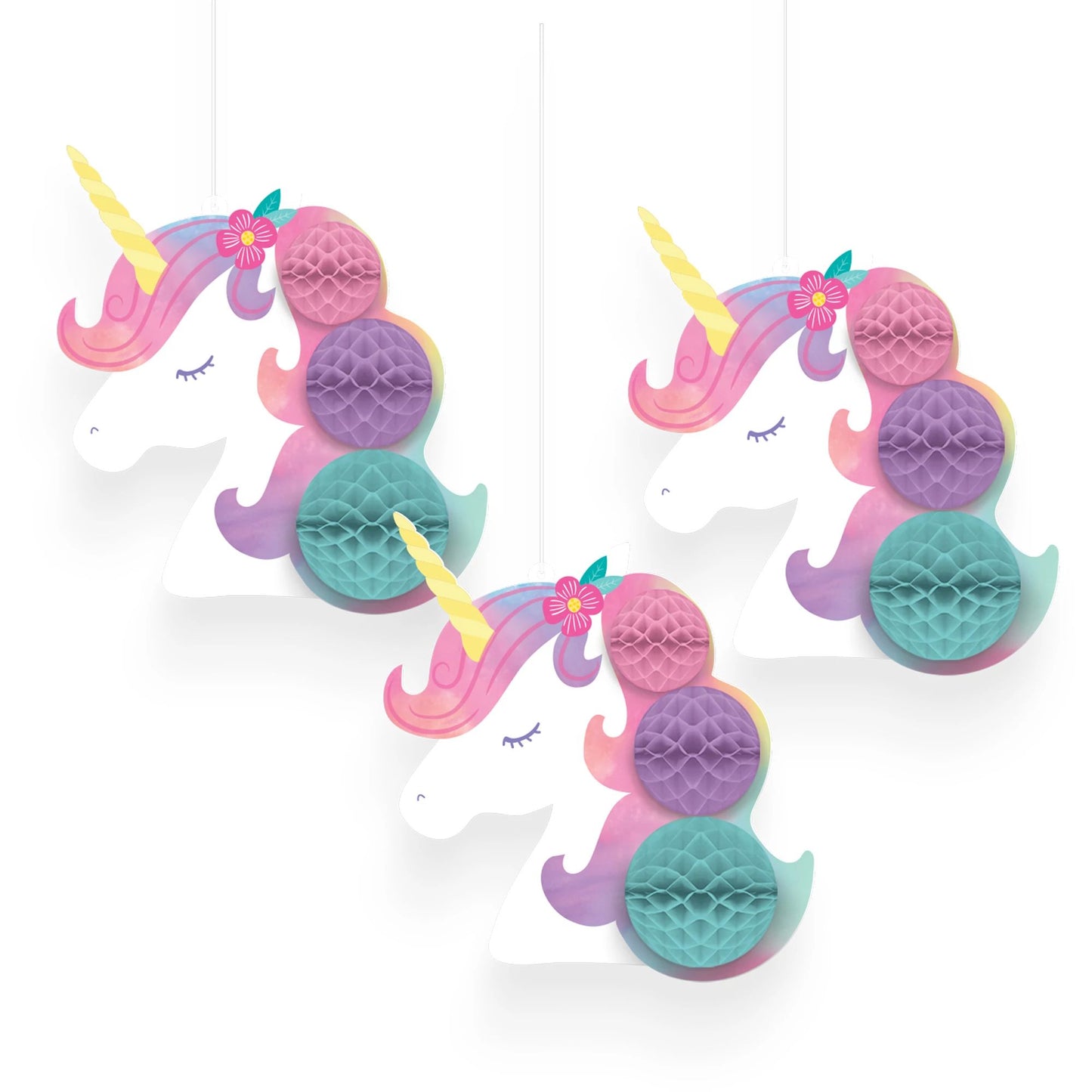 Enchanted Unicorn - Honeycomb Decorations 3ct