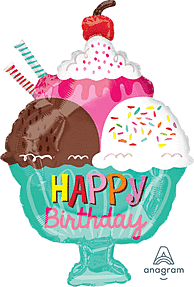 23" Super Shape Mylar - Ice Cream Sundae Happy Birthday