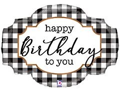 32" Jumbo Mylar - Black & White Plaid Birthday