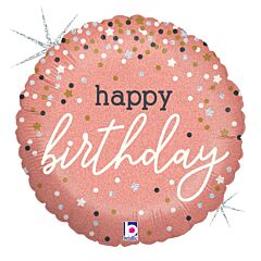 18" Mylar - Rose Gold Confetti Birthday Holographic