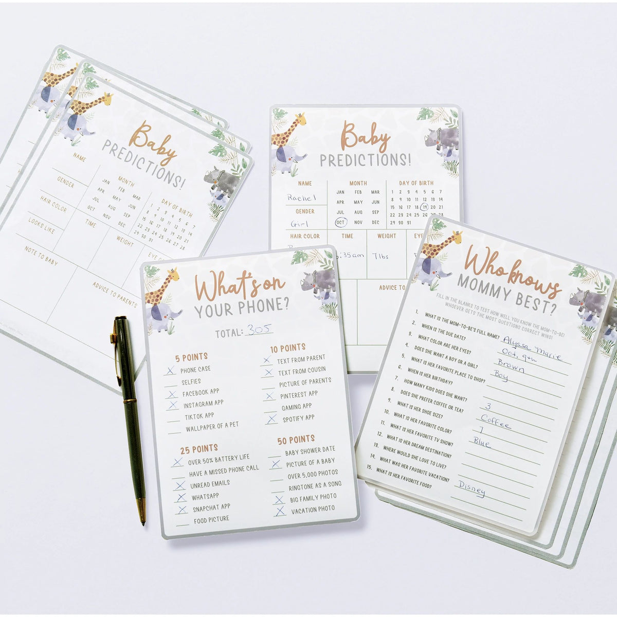 Soft Jungle Baby Shower Game Pack