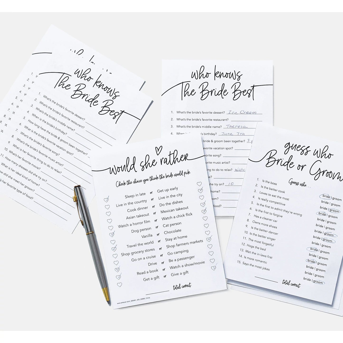 3 Bridal Shower Games Pack 75pc