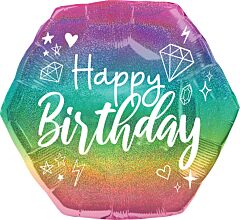 23" Supershape Mylar - Holographic Sparkle Birthday