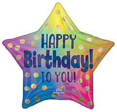 19" Mylar - Happy Birthday to You Gold Dots