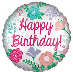 18" Mylar - Satin Happy Birthday Garden