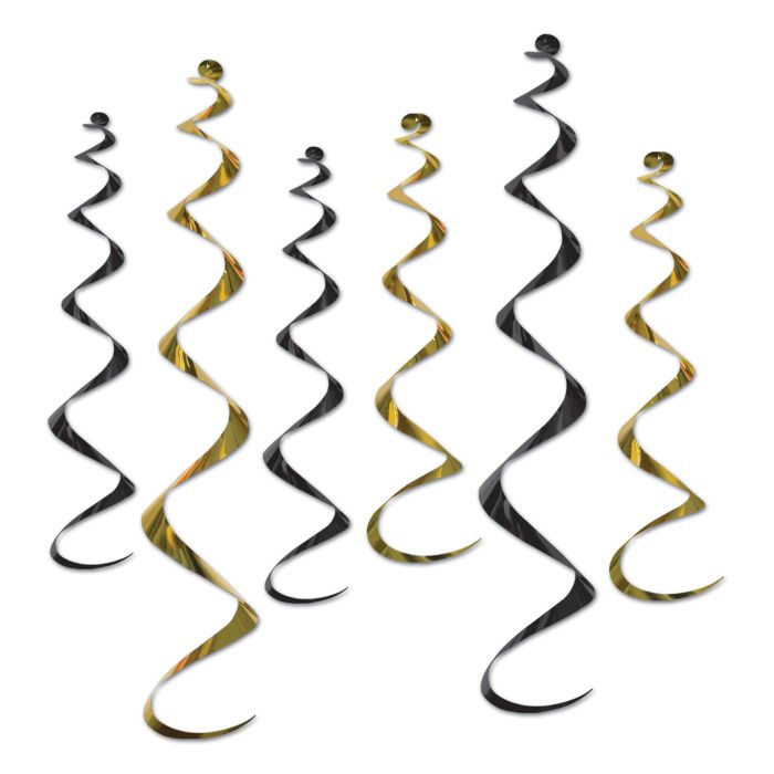 Twirly Whirlys - Black & Gold 6ct