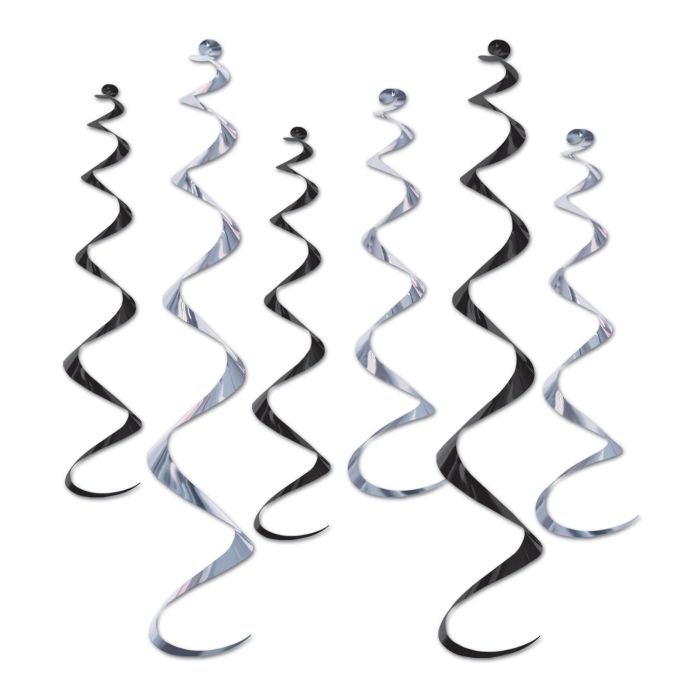 Twirly Whirlys - Black & Silver 6ct