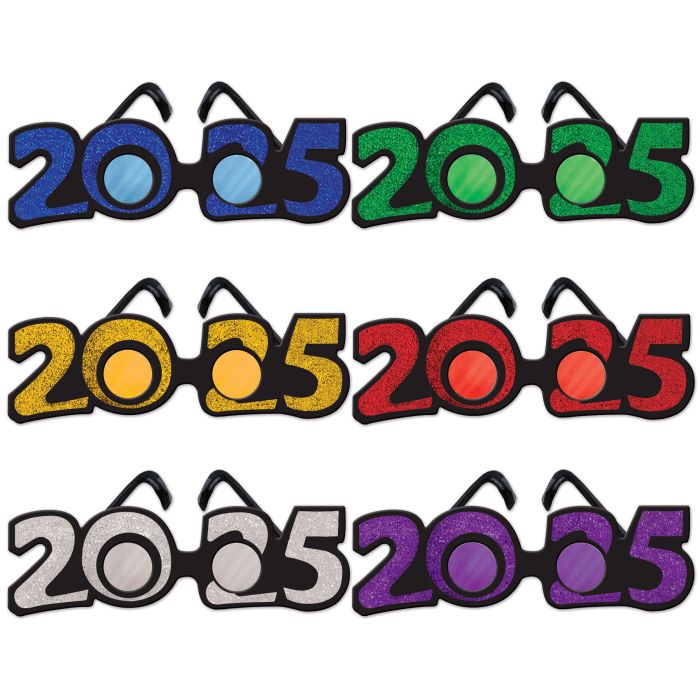 Glittered 2025 Glasses - Assorted