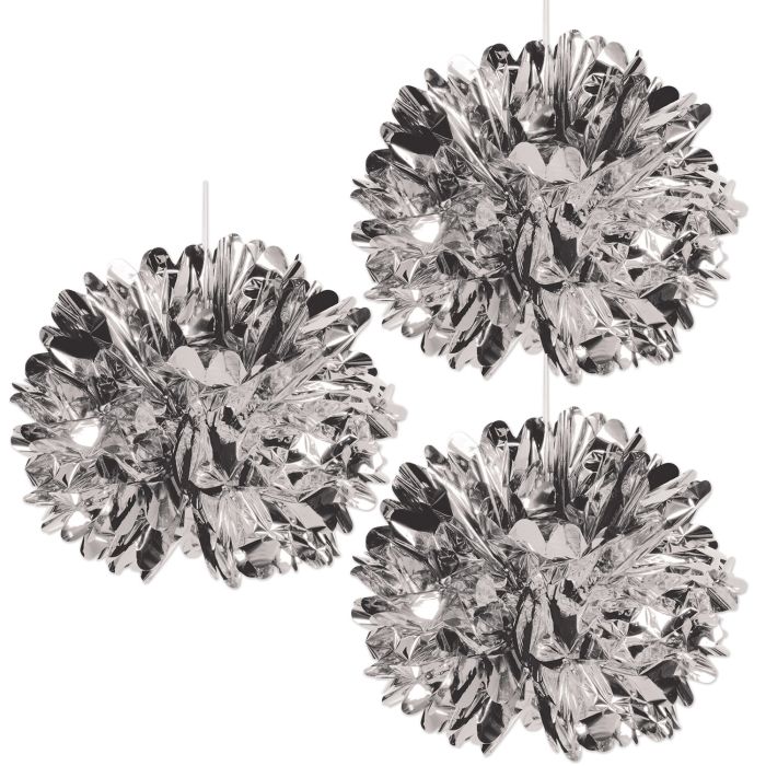 Metallic Fluff Balls - Silver 3ct