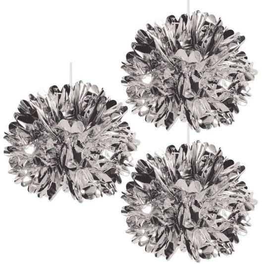 Metallic Fluff Balls - Silver 3ct