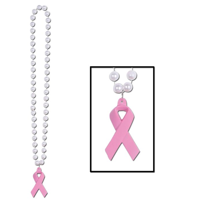 Beads w/Pink Ribbon Medallion