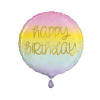 18" Mylar - Gold Pastel Rainbow Birthday