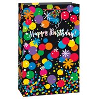 Jumbo Gift Bag - Black Bright Stars & Dots Happy Birthday