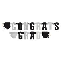 Graduation Jointed Banner - Congrats Grad Black & Silver