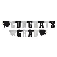 Graduation Jointed Banner - Congrats Grad Black & Silver