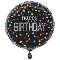 18" Mylar - Black Rainbow Dots