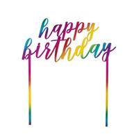 Cake Topper - Plastic Metallic Rainbow Happy Birthday