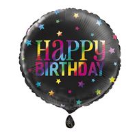 18" Mylar -Black Rainbow Happy Birthday and Stars