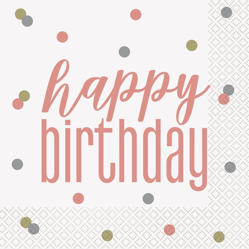Glitz Rose Gold Happy Birthday - Lunch Napkins 16ct