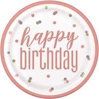Glitz Rose Gold Happy Birthday - Lunch Plates 8ct