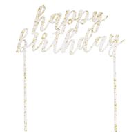 happy birthday cake topper- gold flake