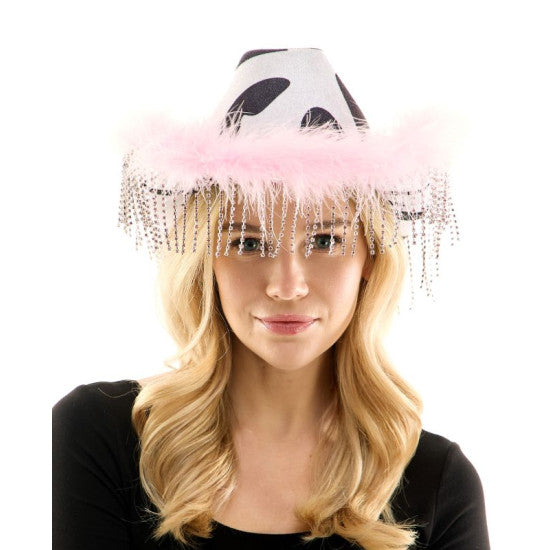 Cow Print Pink Fur Cowboy Hat