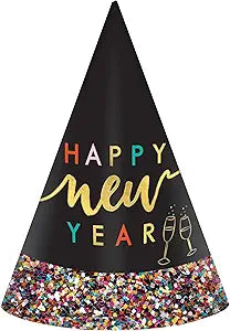 Multicolor "Happy New Year" Glitter Dipped Cone Hat