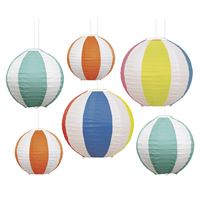 Summer Fun - Assorted Beach Ball Paper Lanterns 6ct