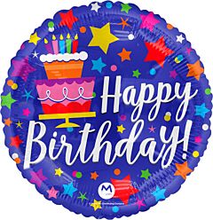18" Mylar - Happy Birthday Stars & Cake