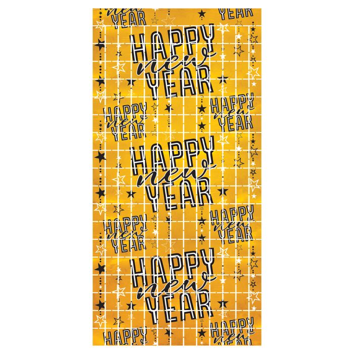 Metallic Square Curtain - Gold Happy New Year