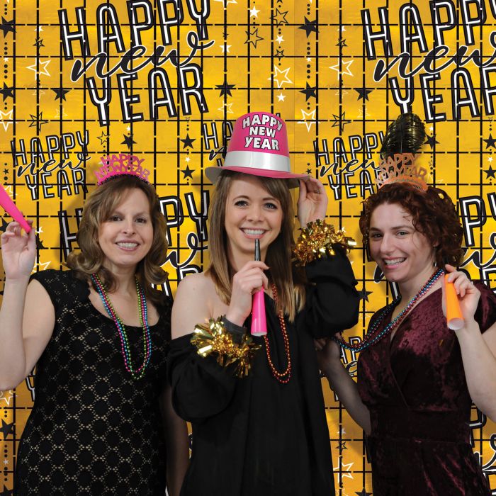 Metallic Square Curtain - Gold Happy New Year