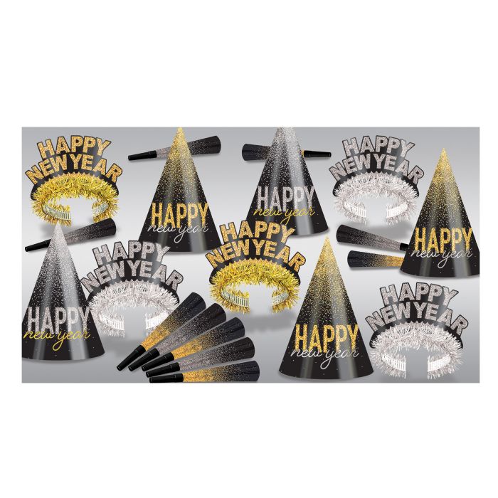 New Year Party Kit - Silver & Gold Midnight Burst Assortment for 10
