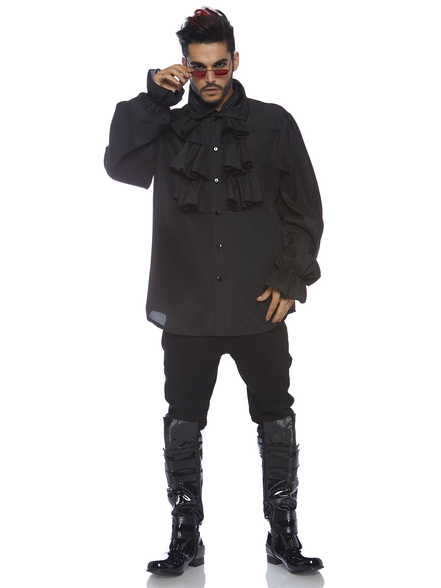 Ruffle Front Shirt - Black
