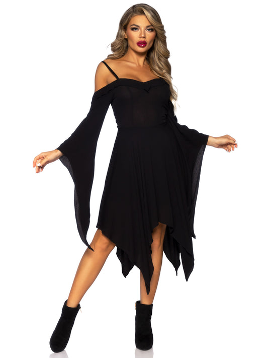 Bell Sleeve Peasant Dress - Black