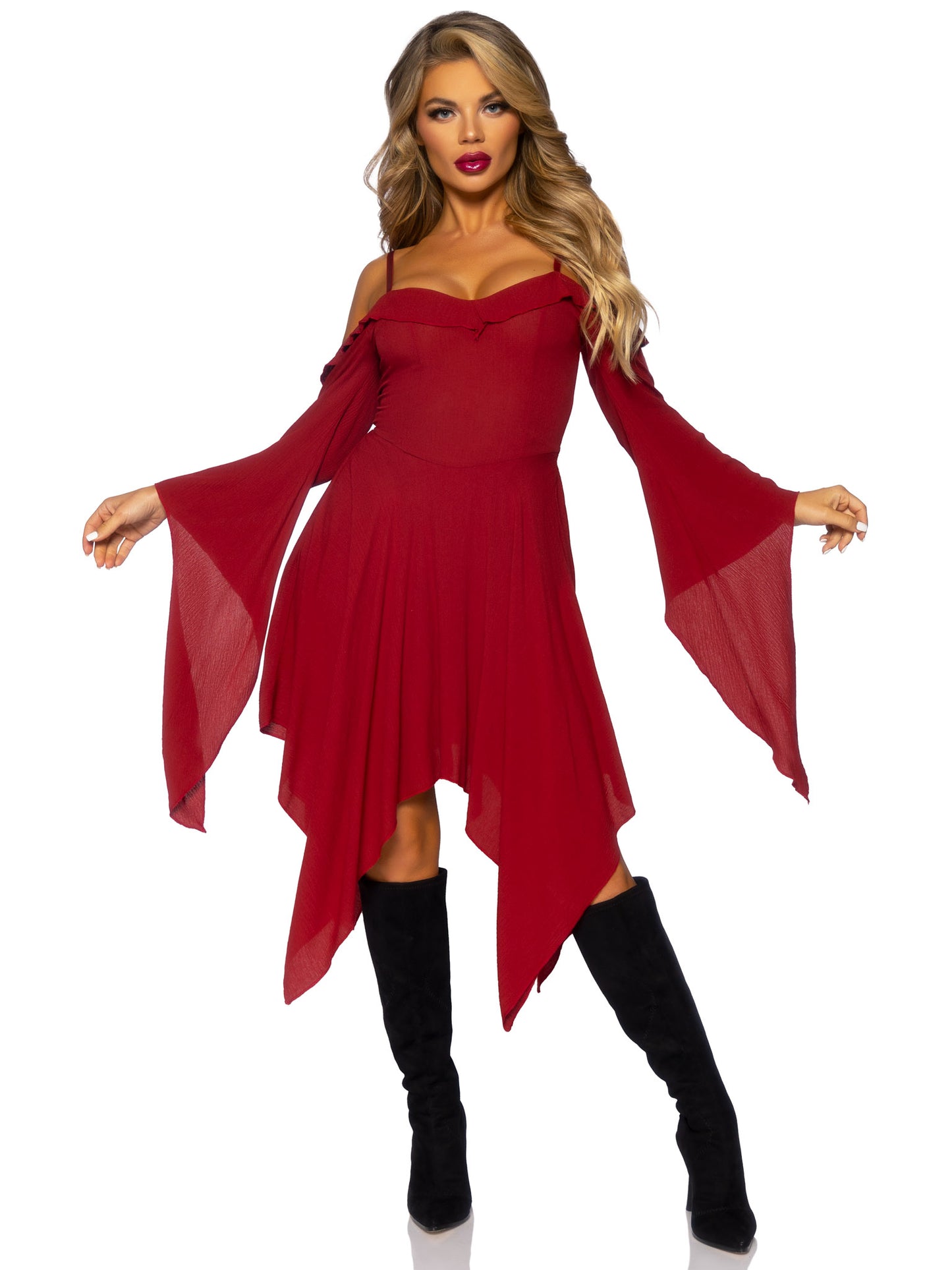 Bell Sleeve Peasant Dress - Burgundy