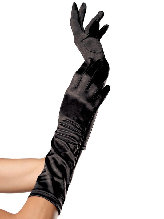Elbow Length Satin Gloves - Black