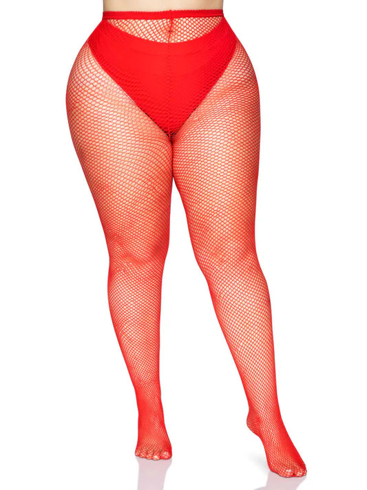 Queen Size Fishnet Stockings - Red