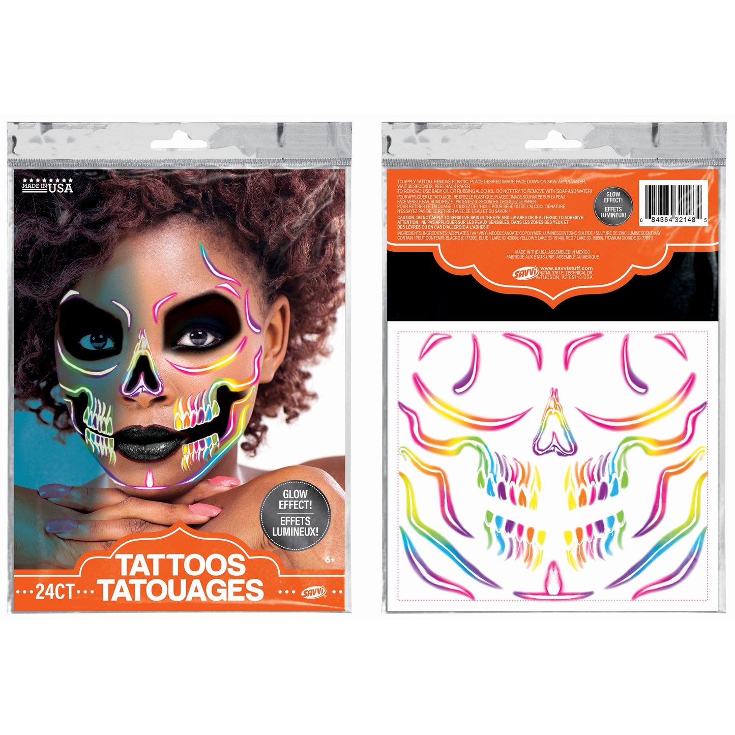 Temporary Tattoo - Rainbow Skull