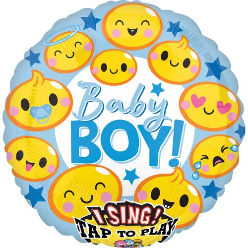 28" Sing-A-Tune Mylar - Baby Boy Emoji