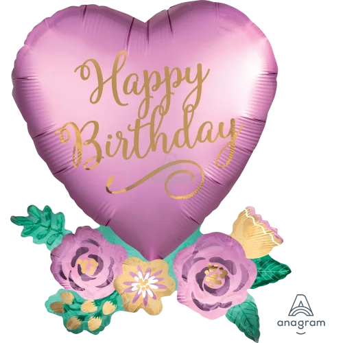 30" birthday satin heart with flowers