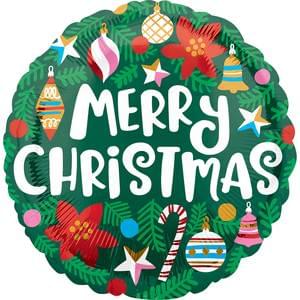 Christmas Pine and Ornaments Mylar - 18"